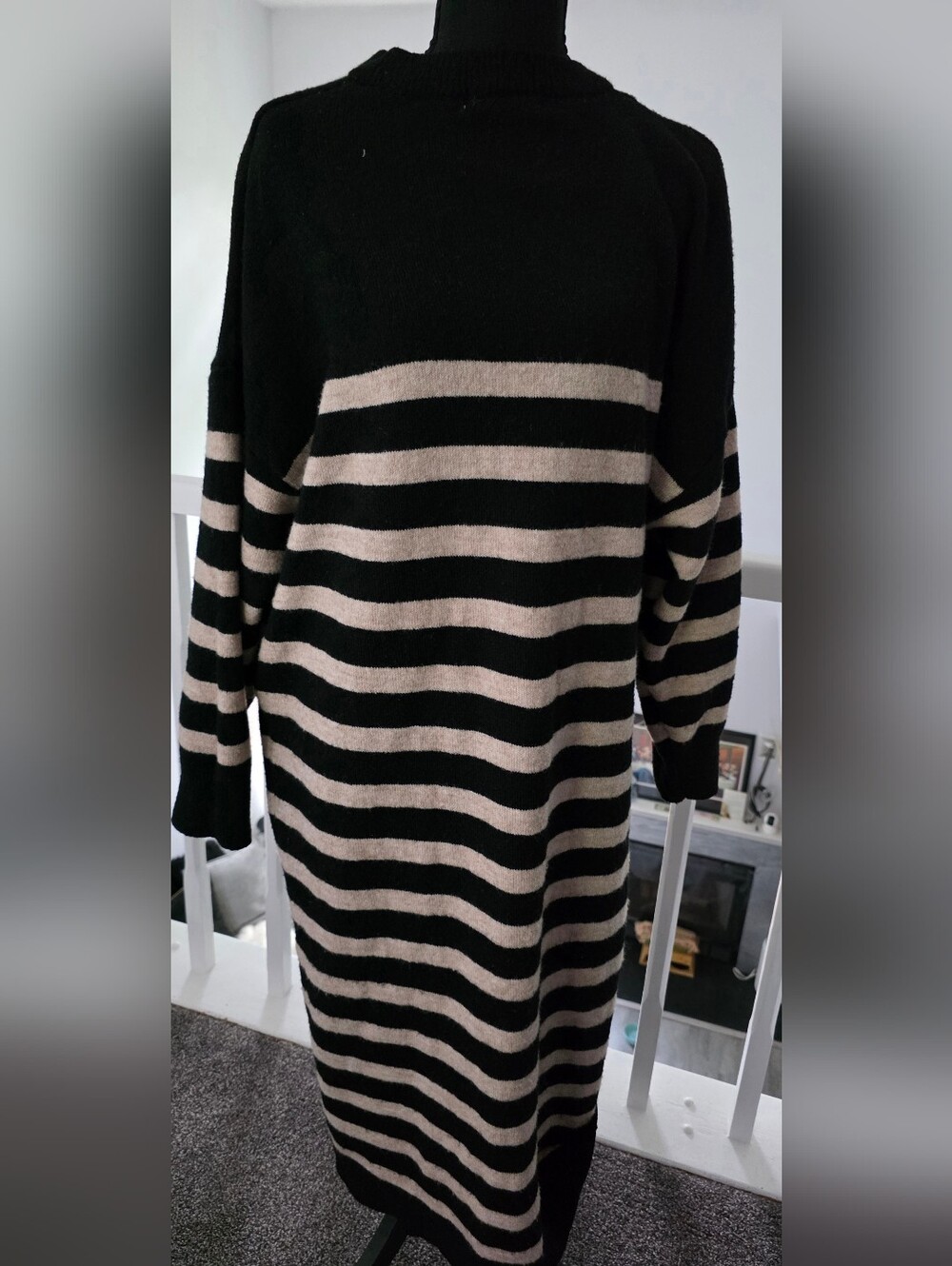Primark Black and Beige Striped Knit Dress